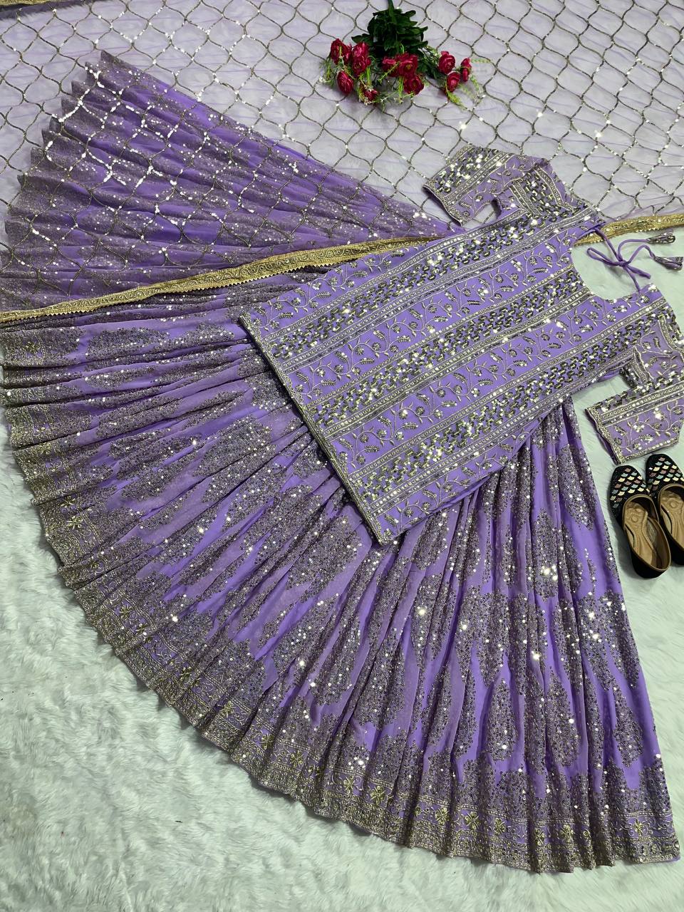 The Sovereign Lavender Shimmer Heritage Lehenga